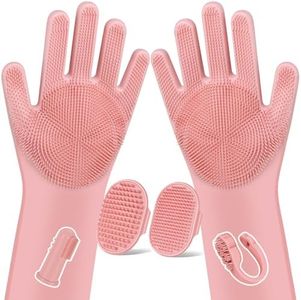 6PCS Grooming & Bath Supplies for Dogs, Cats | Dog Washing Gloves | Dog Bath Brush | Dog Shower Brush | Pet Grooming Gloves | Dog Grooming kit | Pet Supplies for Showerhead & Sprayer (Light Pink)