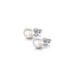 Amberta Women's 925 Sterling Silver Freshwater Pearl Stud Earrings: 6 to 7 mm White Pearl