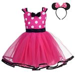 Lito Angels Minnie Fancy Dress Up Costume with Mouse Ears Hair Hoop for Kids Girls, Halloween Birthday Party Mini Polka Dot Tulle Skirt, Age 2-3 Years (Tag Number 110), Hot Pink