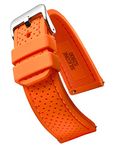 Premium Quality Padded Stitched Silicone Watch Band with Quick Release Spring Bars- Orange - 22 mm