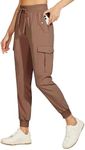 Willit Women's Hiking Pants Cargo Joggers Lightweight Quick Dry Athletic Workout Travel Casual Pants Pockets Brown 3XL