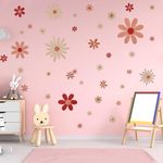 COMNICO 40pcs Daisy Wall Decals Boho Cute Vinyl Wall Decor Peel and Stick Floral Stickers for Girls Kids Nursery Bedroom Playroom Classroom Living Room Wall Art (4 Sheets, Classic)