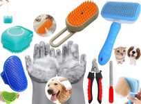 Style Keepers 6-in-1 Pet Grooming Combo for Dogs & Cats | Bathing Brush, Silicone Shampoo Dispenser, Deshedding Glove, Slicker Brush, Nail Clipper & File | Complete Pet Cleaning, Bathing & Shedding Care Kit