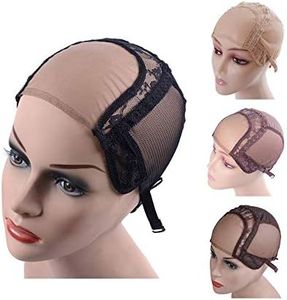 YANTAISIYU 4X4 Inch U Part Swiss Lace Wig Cap for Making Wigs with Adjustable Straps on the Back Glueless Hairnets (Black M)