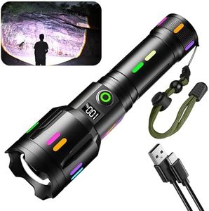 【Led Torch with Fluorescent Strong Lighting】30000 High Lumens Fast Charging Flashlight with Power Display,6 Lighting Modes IP67 Waterproof Torches, Zoomable Long Shot Flash Light for Hiking,Camping