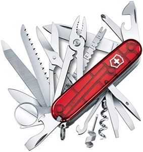 Victorinox Swiss Champ Swiss Army Knife, Medium, Multi Tool, 33 Functions, Blade, Scissors, Red Transparent