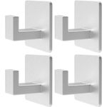 PMMASTO 4-Pack Self Adhesive Hooks for Hanging, Stick On No Damage Towel Hooks for Bathroom, Sticky Wall Hanger Hook for Shower, Robe, Hat, Coat, Aluminium -Silver