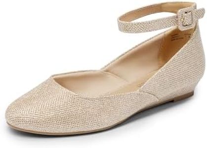 DREAM PAIRS Women's Dress Flats Ballet Low Wedge Round Toe Ankle Strap Comfortable Casual Flats Shoes,Size 10,Gold/Glitter,REVONA