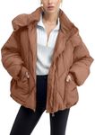 Flygo Womens Hooded Oversized Puffer Jacket Zip up Quilted Down Long Sleeve Winter Warm Hoodies Coat(DarkKhaki-XL)