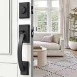 Natsukage Front Door Handle Set Heavy Duty Entry Door Lock Set Entrance Handle Set with Lock, with Single Cylinder Deadbolt and Lever Handle, Reversible for Right & Left Handed Doors, Matte Black