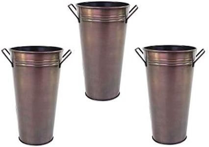 Hosley Set of 3 Antique Bronze Galvanized Floral Vases/French Buckets with Handles- 9 High. Ideal for Dried Floral Arrangements for Wedding Gift Spa Vigil Aromatherapy Memorial O4