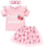 GRNSHTS Toddler Baby Kid Girls Big Sister Outfits Short Sleeve T-Shirt Top+Tutu Skirt With Headband Clothing Set, Strawberry Pink, 2-3 Years