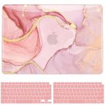 B BELK Compatible with MacBook Air 13 inch Case MacBook Air M1 Case 2021 2020 2019 2018 A2337 A2179 A1932 Touch ID Retina Display, Laptop Plastic Hard Case + 2 Keyboard Covers, Pink Shiny Gold Marble