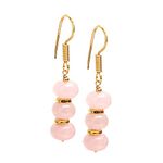 Gempires Rose Quartz Rondelle Beads Earrings, Crystal Dangle Drop Earring For Women, Healing Crystal Earrings