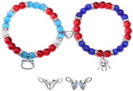 LIAN Spider Matching Bracelets for Couples Magnetic Friendship Bracelet Couple Bracelets Spider Kitty Bracelet for Women Men Cute Jewelry for Best Friend Bff and Teen Girls(Spider＆Kitty-A)