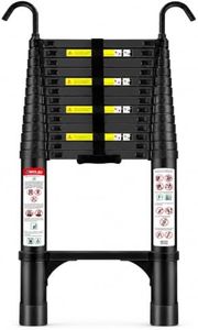 Wolec 16.5 ft Aluminum Telescoping Ladder, 330 lb Load, Hooks, Portable Collapsible Ladder for Home & Work, Black