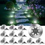 Joomer Solar Lights Outdoor Garden, 600mAh Solar Ground Lights 8 LED Solar Powered Disk Lights Waterproof for Pathway Yard Walkway Patio Lawn Path(12 Pack, Cool White)