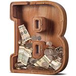 SummiDate Extra Large Wooden Piggy Bank| Piggy Bank for Boys Girls Toddler| Alphabet B Money Bank| Coin Bank Birthday Gift for Kids|Children's Day Gift(12"- Initial-B)