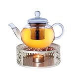 Creano Glass Teapot 800ml with Warmer - Stovetop Safe Tea Kettle with Stainless Steel Infuser and Glass Lid - Ideal for Preparing Loose Teas - Drip Free