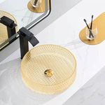 InArt Moduler Vanity Crystal Glass Wash Basin/Glossy Finish/Bathroom Sink/Vessel Sink Black/Table Top Wash Basin/Wash Basin For Bathroom Bowl For Bathroom/Washroom 395x395x120 mm Gold Color