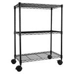 Simple Deluxe Heavy Duty 3-Tier Shelving with Wheels, Height Adjustable Storage Units, Steel Organizer Wire Rack, 60 cm (W) x 35 cm (D) x 80 cm (H),Load Capacity 340kg,Black