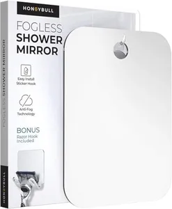 HONEYBULL Shower Mirror Fogless for Shaving - (Large 8x10in) Flat Anti Fog Mirror with Razor Holder for Shower, Mirrors, Shower Accessories, Bathroom Mirror, Bathroom Accessories, Holds Razors For Men