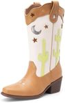 DREAM PAIRS Girls Cowboy Boots Cowgirl Mid Calf Western Boots Square Toe for Toddler/Little Kid/Big Kid,Size 2 Little Kid,Beige/Tan,KKUMMB2501