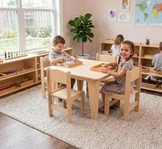 Bush Acres Montessori-Inspired Kids Classroom Table and 4 Chairs Set – Baltic Birch Plywood Activity Table for Learning, Crafts, and Group Play in Home and Educational Spaces - Scarlett