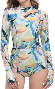AXESEA Womens Long Sleeve Swimsuits Zipper Rash Guard UPF 50+ One Piece Bathing Suit Surfing Suit Yellow Blue US4