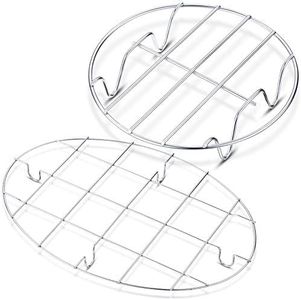 2 Pieces Small Roasting Rack Set, 9.8 x 6.7 Inch Oval Cooling Rack, 6 Inch Round Baking Rack Multifunctional 304 Stainless Steel Steamer Rack for Steaming Oven Air Fryer Pressure Cooker Dishwasher