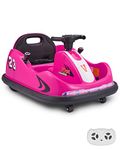 Kids Republic 12V Electric Bumper Car for Kids with 360° Rotation, Dual Motors, Parental Remote Control, Safety Belt, and Colorful LED Lights (Square/Pink)