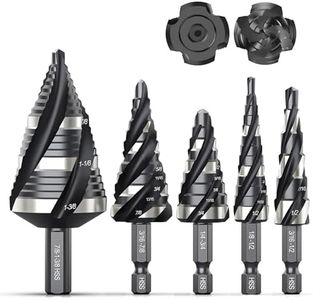 THINKWORK Four Spiral Flute Step Drill Bit Set, 5 Pcs HSS Step Drill Bits (1/8"-1-3/8") Unibit Step Drill Bit, 1/4" and 3/8" Shank Step Bits for Aluminum, Wood, Plastic, Metal