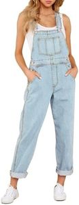Vetinee Women's Azure Glow Adjustable Straps Pockets Boyfriend Denim Bib Overalls Jeans Pants Medium