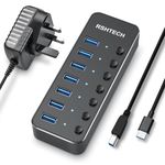 USB 3.0 Hub Powered RSHTECH USB C to 7-Port USB 3.0 Hub with Individual On/Off Switches with 5V/2A Power Adapter (RSH-518C)