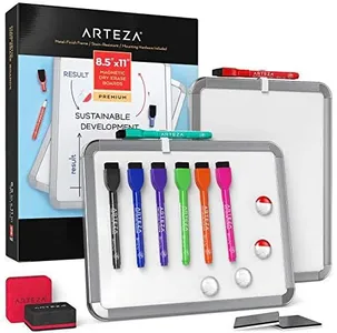 Arteza Framed Magnetic White Board Set, 8-1/2x11 Inches, 2-Pack Dry Erase Lap Boards with Markers & Magnets, Office & Back to School Supplies for Classroom, College, Teachers, Students, Planning.