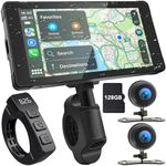 LBW Premium Motorcycle DVR: Wireless Apple Carplay & Android Auto, Dual HD 1080P Cameras, GPS Navigation, 5.5 Inch IPS Touch Screen, Bluetooth, IP66 Waterproof, Siri & Google Voice, Free 128GB TF Card