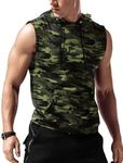 Amussiar Men's Workout Hooded Tank Tops Sleeveless Gym Training Hoodies Bodybuilding Muscle Cut Off T Shirt, Green-camouflage, Large