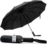 TANNESS Windproof Umbrella – 10-Rib Waterproof & Compact Umbrella with Automatic Open/Close Function and Ergonomic Handle – Folding Mini Umbrella for Rain, Sun, & Strong Wind Protection - Black