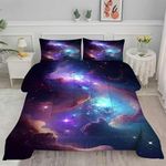 FUYEUN Purple Galaxy Bedding Set Full Size Outer Space Comforter Set for Girls Teens Kids Women Boys Starry Nebula Blue Glitter Quilt 1 Comforter + 2 Pillow Cases