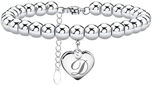 Monily Initial Bracelet for Women Heart Tag Bead Bracelet Letter D Bracelets Birthday Gifts