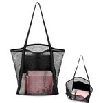 ASAB Mesh Beach Bag Lightweight Foldable Mesh Tote Bag with Zipper Pockets Comfortable Handles Waterproof Bottom Lining Travel Summer Shoulder Large Beach Bag for Vacation Swimming Pool Picnic