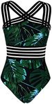 Hilor Womens Sexy One Piece Swimsuits Plus Size Bathing Suits Hollow Bathing Suits Black&Green Leaves 3XL/US18