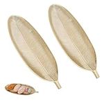 2PCS Leaf Wooden Decorative Tray, Wood Long Narrow Tray Home Decor, Centerpieces Decor Tray for Dining Room Table Decor