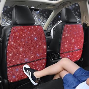 Pirador Luxury Bling Car Seat Back Protectors with Pockets – Sparkling Rhinestone Kick Mats, Universal Fit PU Leather Back Seat Covers for SUV Leather Seats, Diamond Protectors for Girls Red 2pcs