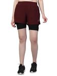 CHKOKKO Double Layered Sports Gym Workout Running Shorts for Women Pink L
