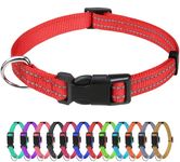 TagMe Reflective Nylon Dog Collars, Adjustable Classic Dog Collar with Quick Release Buckle for Extra Small Dogs, Red, 1.5 cm Width