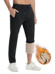 TACVASEN Men's Open Bottom Sweatpant Warm Sherpa Lined Sweatpants Heavyweight Drawstring Long Pants Winter Fleece Jogger Black