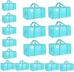 16 Pack-Extra Large Heavy Duty Moving Bags - Waterproof Storage Totes with Handles & Zippers, Foldable for College Dorm, Storage (lake blue)