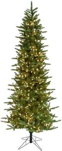 Fraser Hill Farm 9-Ft. Carmel Pine Slim Artificial Christmas Tree with White Incandescent Smart Lights and Stand, Prelit Foldable Fake Tree with Realistic Foliage for Home Decoration