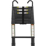 Telescopic Ladder, 12.5FT RIKADE Aluminum Telescoping Ladder with Non-Slip Feet and Stable Hook, Portable Extension Ladder for Household and Outdoor Working, 330lb Capacity